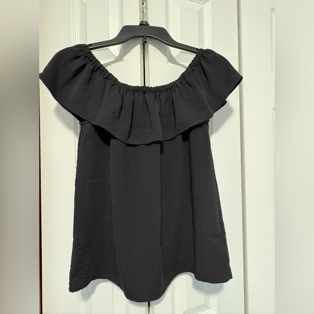 Nine West Black Ruffle Off-Shoulder Blouse